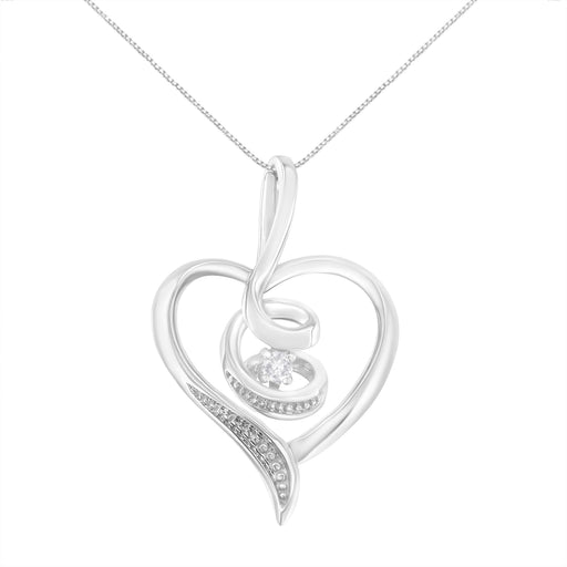 Bids.com Espira 10K White Gold .03 Cttw Diamond-Accented Round-Cut Diamond Swirl Open Heart 18" Pendant Necklace (I-J Color, I2-I3 Clarity) Necklaces