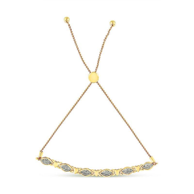 Bids.com 14K Yellow Gold Plated .925 Sterling Silver Diamond Accent Alternating Marquise Shape and Heart Links Bolo Bracelet (I-J Color, I3 Clarity) - Adjustable 6" to 9" Bracelets