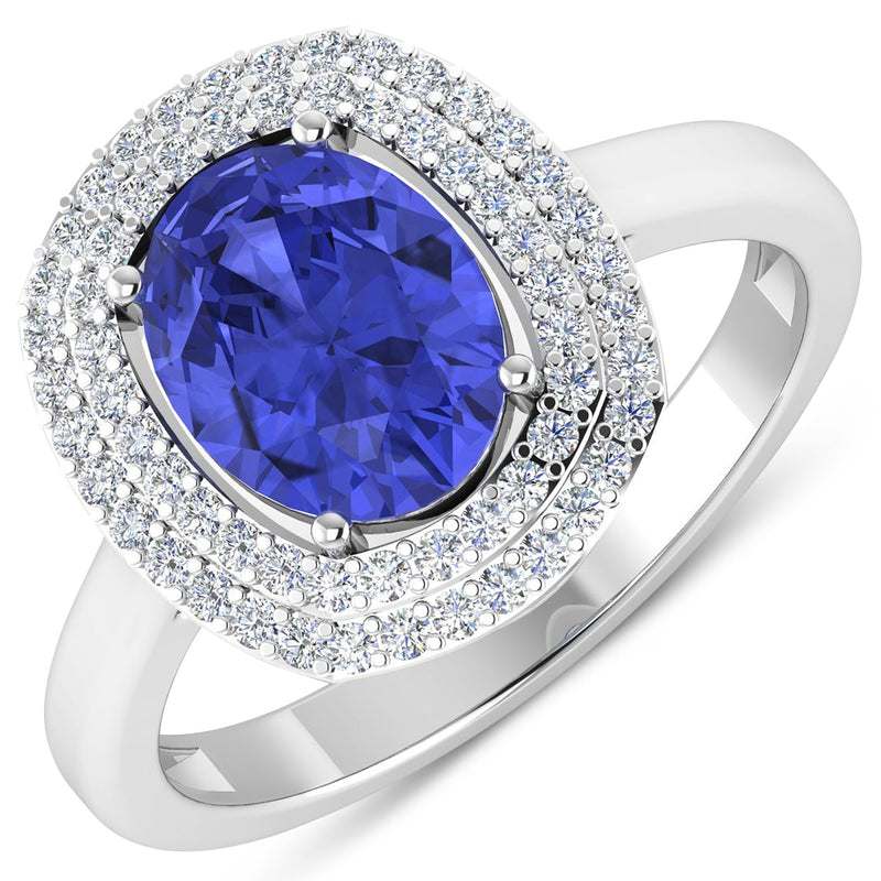 Bids.com 2.02 Carat Genuine Tanzanite and White Diamond 14K White Gold Ring Rings