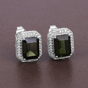 Bids.com 3.57 Carat Genuine Green Tourmaline and White Diamond 14K White Gold Earrings Earrings