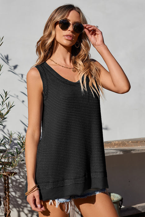 Waffle-Knit Wide Strap Tank