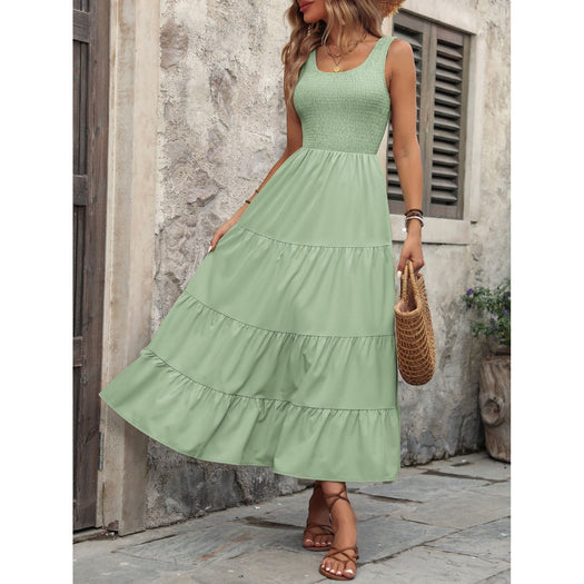 Smocked Scoop Neck Sleeveless Tank Dress