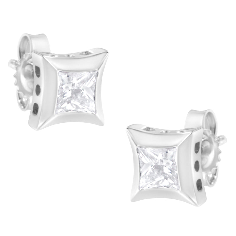 Bids.com 10K White Gold 1/2 Cttw Invisible Set Princess-Cut Diamond Stud Earrings (H-I Color, SI2-I1 Clarity) Earrings