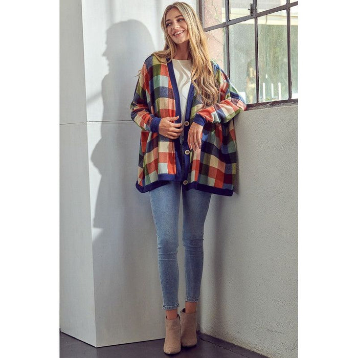 Plus Plaid Buttondown Boxy Cardigan