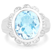 Bids.com 5.39 Carat Genuine Blue Topaz and White Topaz .925 Sterling Silver Ring Rings
