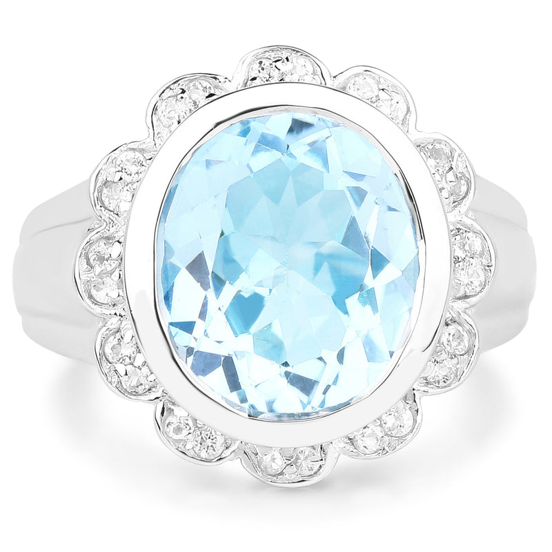 Bids.com 5.39 Carat Genuine Blue Topaz and White Topaz .925 Sterling Silver Ring Rings