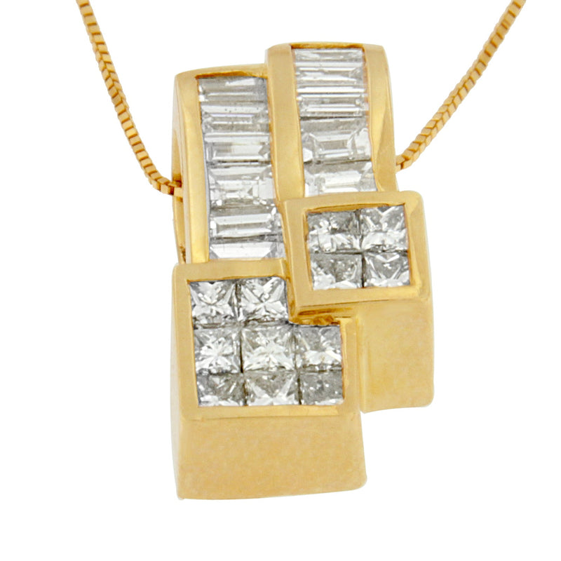 Bids.com 14K Yellow Gold 1 1/2 cttw Princess and Baguette Cut Diamond Geometric Pendant Necklace (H-I Color, VS1-VS2 Clarity) Necklaces