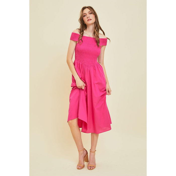 HEYSON Off-Shoulder Smocked Midi Dress