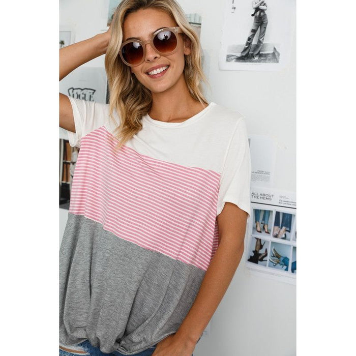 Color Block Round Neck Tunic Top