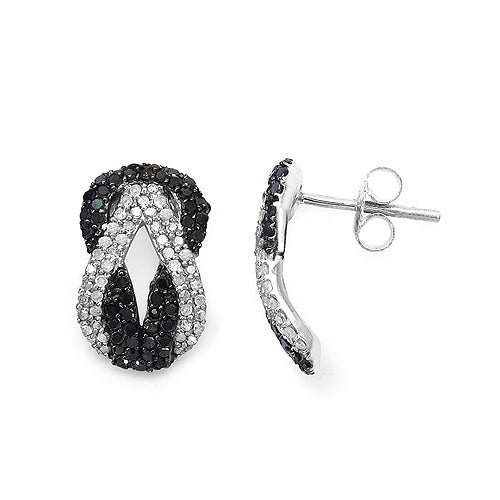 Bids.com 1.05 Carat Genuine Black Diamond & White Diamond .925 Sterling Silver Earrings Earrings