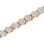 Bids.com 14K Rose Gold Plated .925 Sterling Silver 1/4 Cttw Diamond Round Miracle Plate and "S" Link Tennis Bracelet (I-J Color, I2- I3 Clarity) - 7" Bracelets