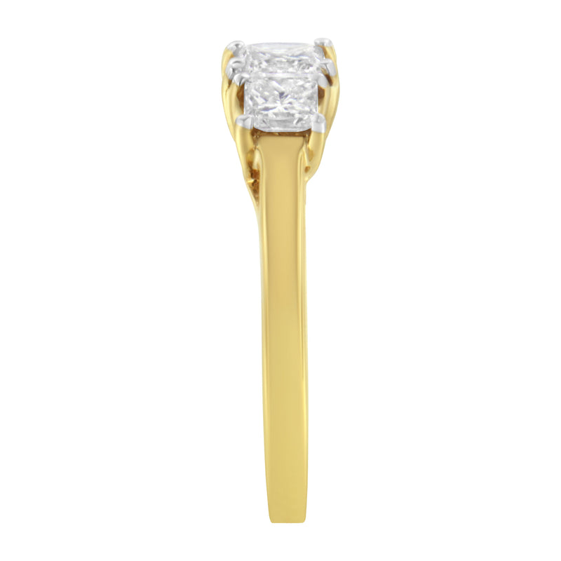 Bids.com 10K Yellow Gold Princess-Cut Diamond Three Stone Band Ring (1 Cttw, J-K Color, I1-I2 Clarity) - Size 6 Rings