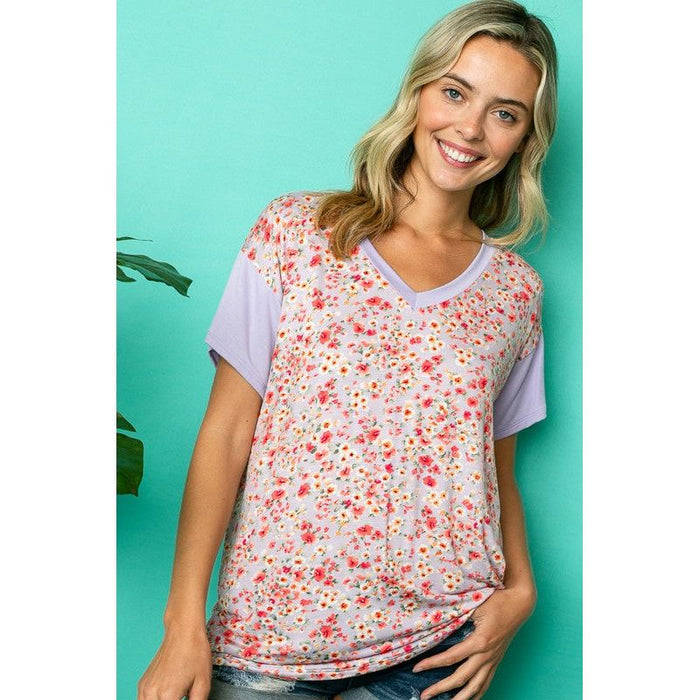 Dizzy Floral Solid Mix Boxy Top