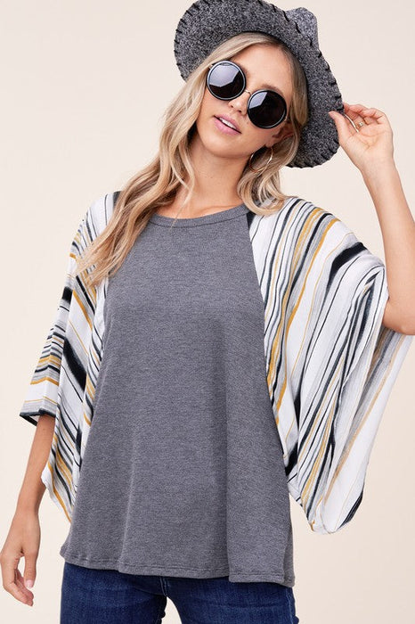 Plus Waffle Stripe Mix Kimono Top