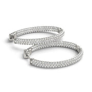 Bids.com 14k White Gold Diamond Hoop Double Sided Three Row Earrings (2 cttw) Earrings