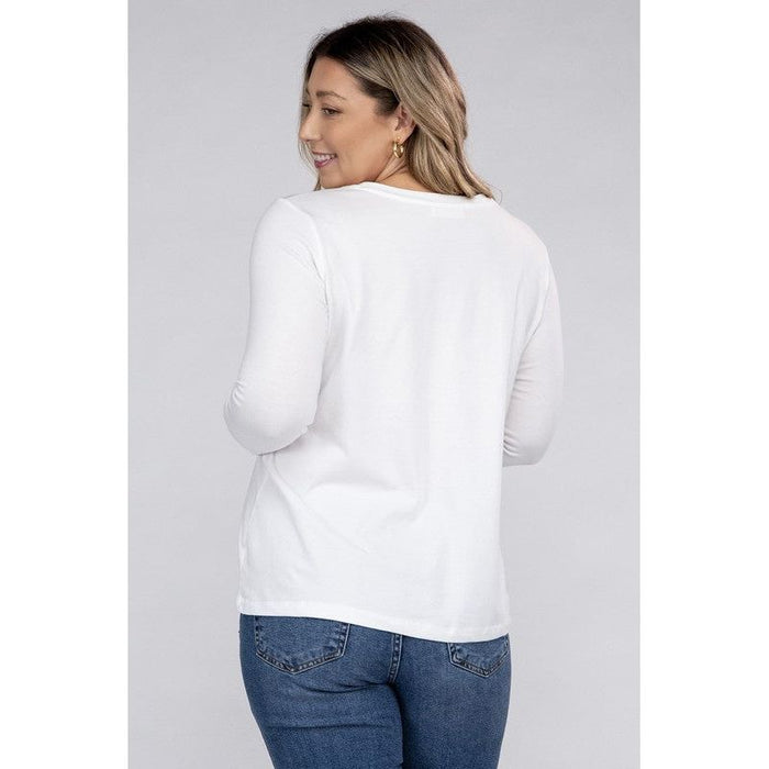 Plus Cotton Crew Neck Long Sleeve T-Shirt