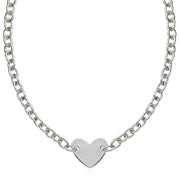 Bids.com Sterling Silver Rhodium Plated Chain Bracelet with a Flat Heart Motif Station Necklaces