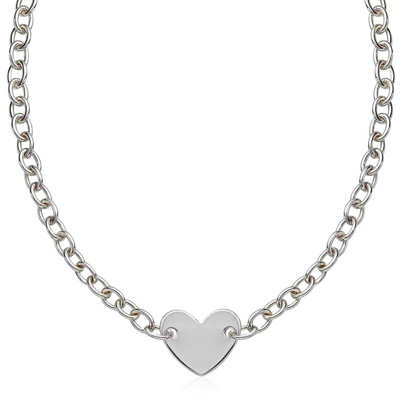 Bids.com Sterling Silver Rhodium Plated Chain Bracelet with a Flat Heart Motif Station Necklaces