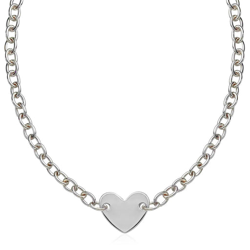 Bids.com Sterling Silver Rhodium Plated Chain Bracelet with a Flat Heart Motif Station Necklaces