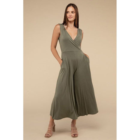 Surplice Neckline Sleeveless Jumpsuit