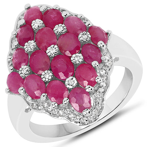 Bids.com 3.80 Carat Ruby and White Zircon .925 Sterling Silver Ring Rings