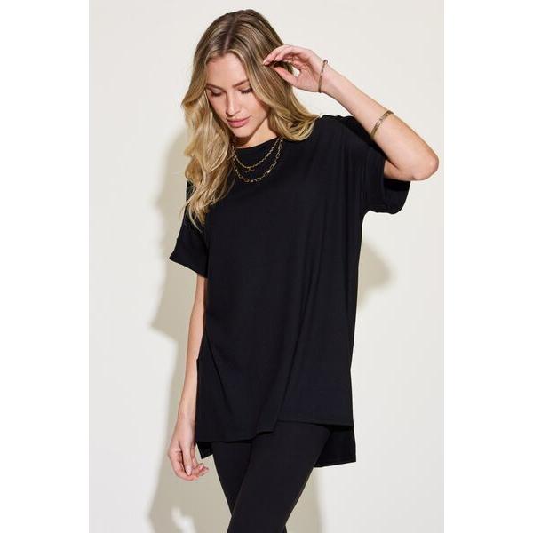 Zenana Short Sleeve Slit T-Shirt and Leggings Lounge Set