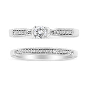 Bids.com .925 Sterling Silver 1/3 Cttw Diamond Classic Engagement Ring Bridal Set with Milgrain (I-J Color, I3 Clarity) - Ring Size 7 Rings