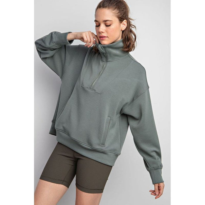 Modal Poly Span Quarter Zip Funnel Neck Pullover