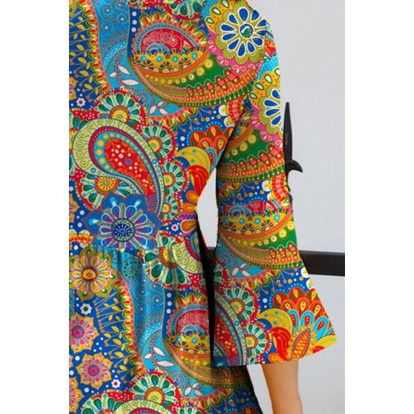 Paisley Print Round Neck Three-Quarter Sleeve Dress