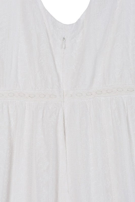 Lilou Embroidered White V Neckline Tiered Dress