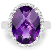 Bids.com 7.94 Carat Genuine Amethyst and White Diamond .925 Sterling Silver Ring Rings