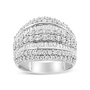 Bids.com .925 Sterling Silver 2.00 Cttw Round and Baguette-Cut Diamond Cluster Ring (H-I Color, I1-I2 Clarity) - Size 7 Rings