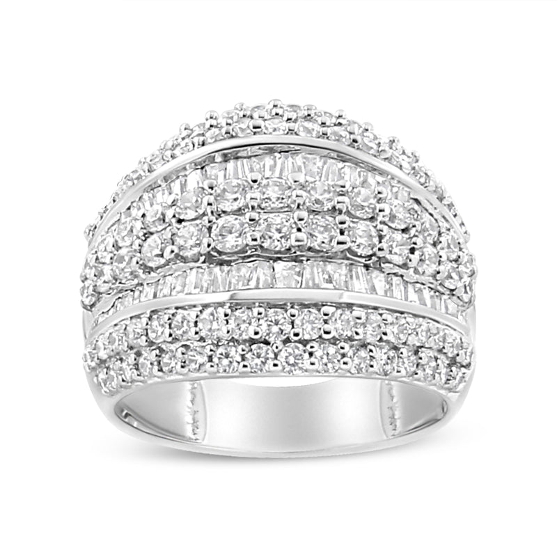 Bids.com .925 Sterling Silver 2.00 Cttw Round and Baguette-Cut Diamond Cluster Ring (H-I Color, I1-I2 Clarity) - Size 7 Rings