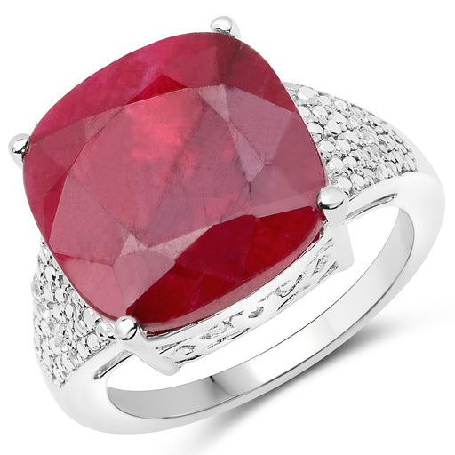 Bids.com 14.47 Carat Dyed Ruby and White Topaz .925 Sterling Silver Ring Rings