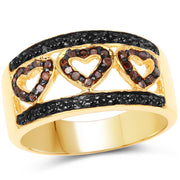 Bids.com 14K Yellow Gold Plated 0.32 Carat Genuine Black Diamond and Red Diamond .925 Sterling Silver Ring Rings