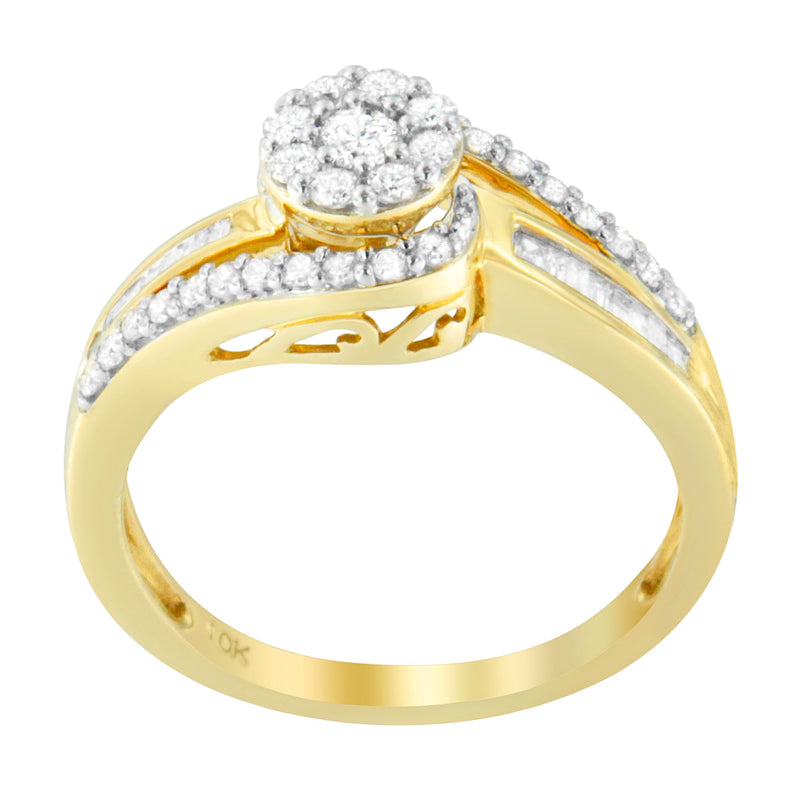 Bids.com 10K Yellow Gold Diamond Cluster Ring (1/2 Cttw, I-J Color, I2-I3 Clarity) - Size 6 Rings