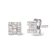 Bids.com 10K White Gold 1/7 Cttw Round and Baguette Diamond Mosaic Square Stud Earrings (H-I Color, I1-I2 Clarity) Earrings