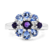 Bids.com 1.25 Carat Genuine Tanzanite, Amethyst & White Topaz .925 Sterling Silver Ring Rings