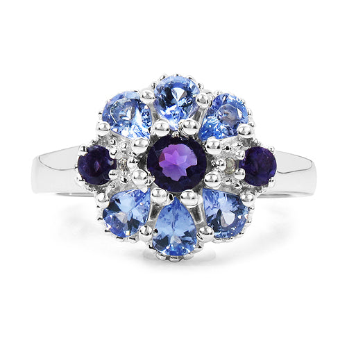 Bids.com 1.25 Carat Genuine Tanzanite, Amethyst & White Topaz .925 Sterling Silver Ring Rings