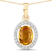 Bids.com 1.78 Carat Genuine Yellow Sapphire and White Diamond 14K Yellow Gold Pendant Pendants