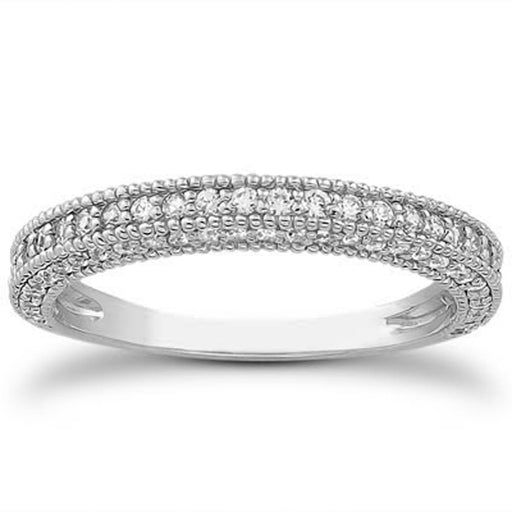 Bids.com 14k White Gold Fancy Pave Diamond Milgrain Textured Wedding Ring Band Rings