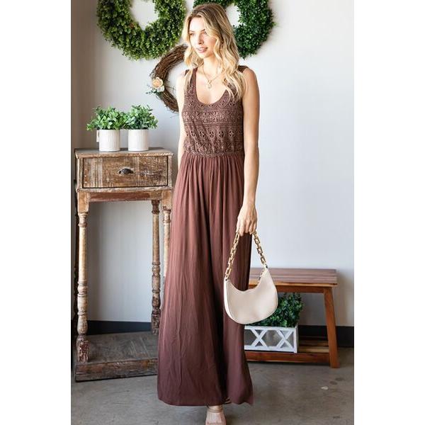 First Love Tie Back Sleeveless Slit Wide Leg Jumpsuit