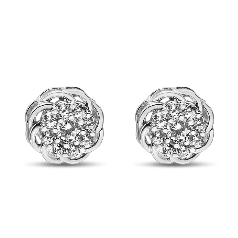 Bids.com .925 Sterling Silver 1/2 Cttw Round Diamond Cluster Openwork Floral Halo Stud Earrings (I1-I2 Clarity, I-J Color) Earrings