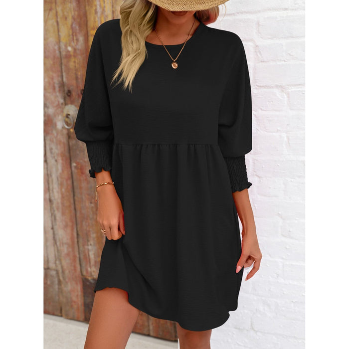 Round Neck Lantern Sleeve Mini Dress