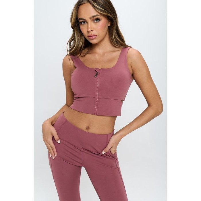 Zip Up Crop Sports Tank Top Set