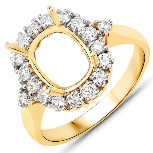 Bids.com 0.54 Carat Genuine White Diamond 14K Yellow Gold Semi Mount Ring - holds 9x7mm Cushion Gemstone Rings
