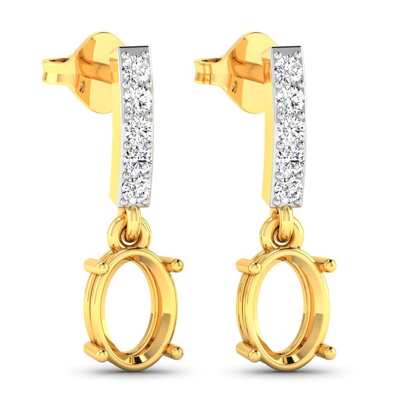 Bids.com 0.14 Carat Genuine White Diamond 14K Yellow Gold Semi Mount Earrings - holds 7x5mm Oval Gemstones Earrings