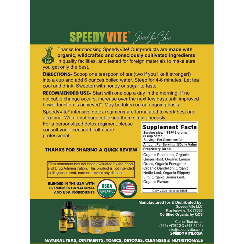 SpeedyVite® Colon Detox Tea | Gentle Digestive Support & Regularity* USDA Organic | SpeedyVite - FREE SHIPPING Tea