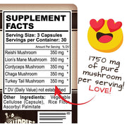 Hippie Farms Premium Immunity, Gut Health, and Brain Cognition Formula - 5 Mushrooms Reserve Blend Vitamins & Supplements