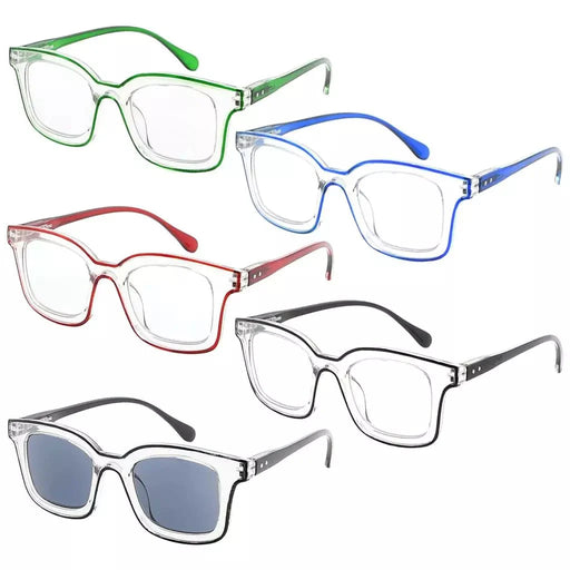 eyekeeper.com 5 Pack Chic Double Color Reading Glasses Square Readers R2105 Eyeglasses